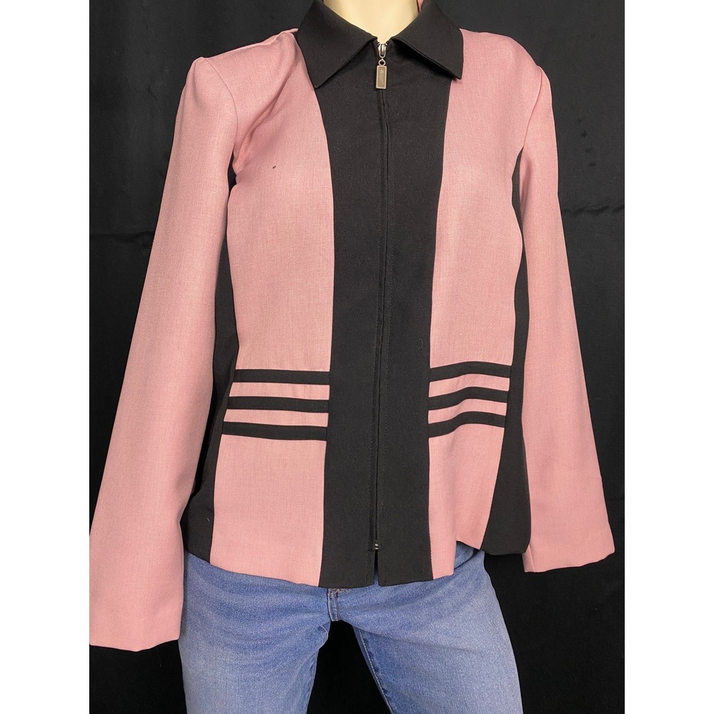 Nansy Kumler Pink Black Colorblock Zip Up Blazer Jacket Size 14